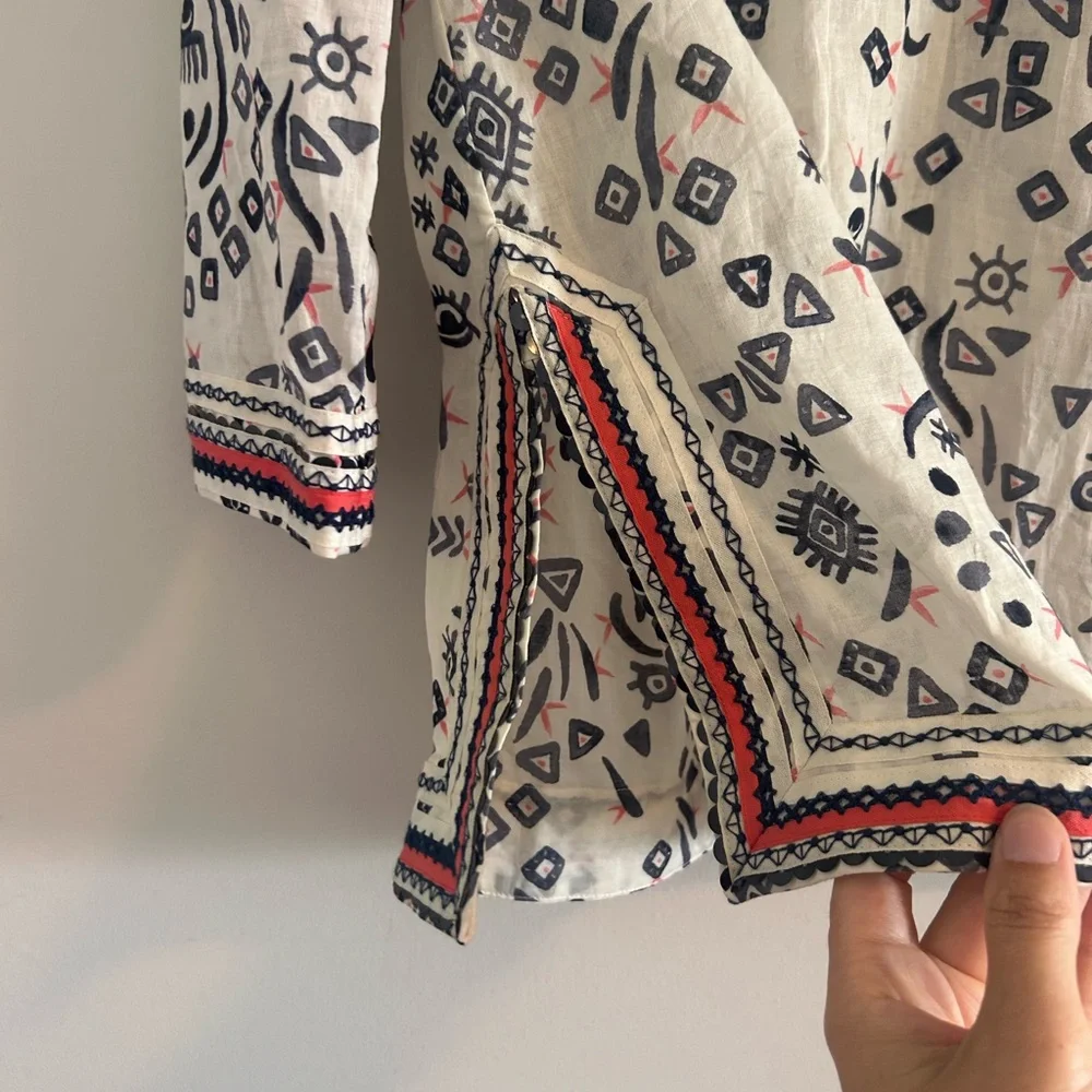 Tory Burch White and Black Patterned Tunic